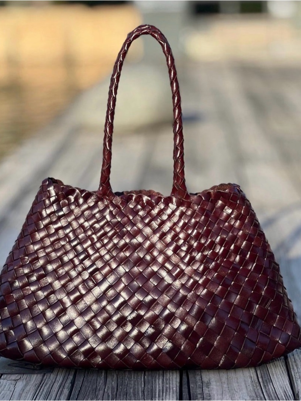 Woven Leather Tote Bag - Dark Brown - Picture 2 of 6